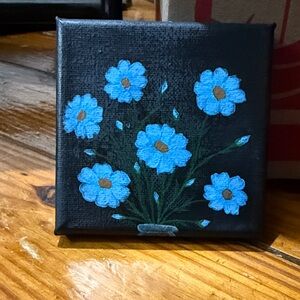 Hand-Painted Blue Floral Canvas